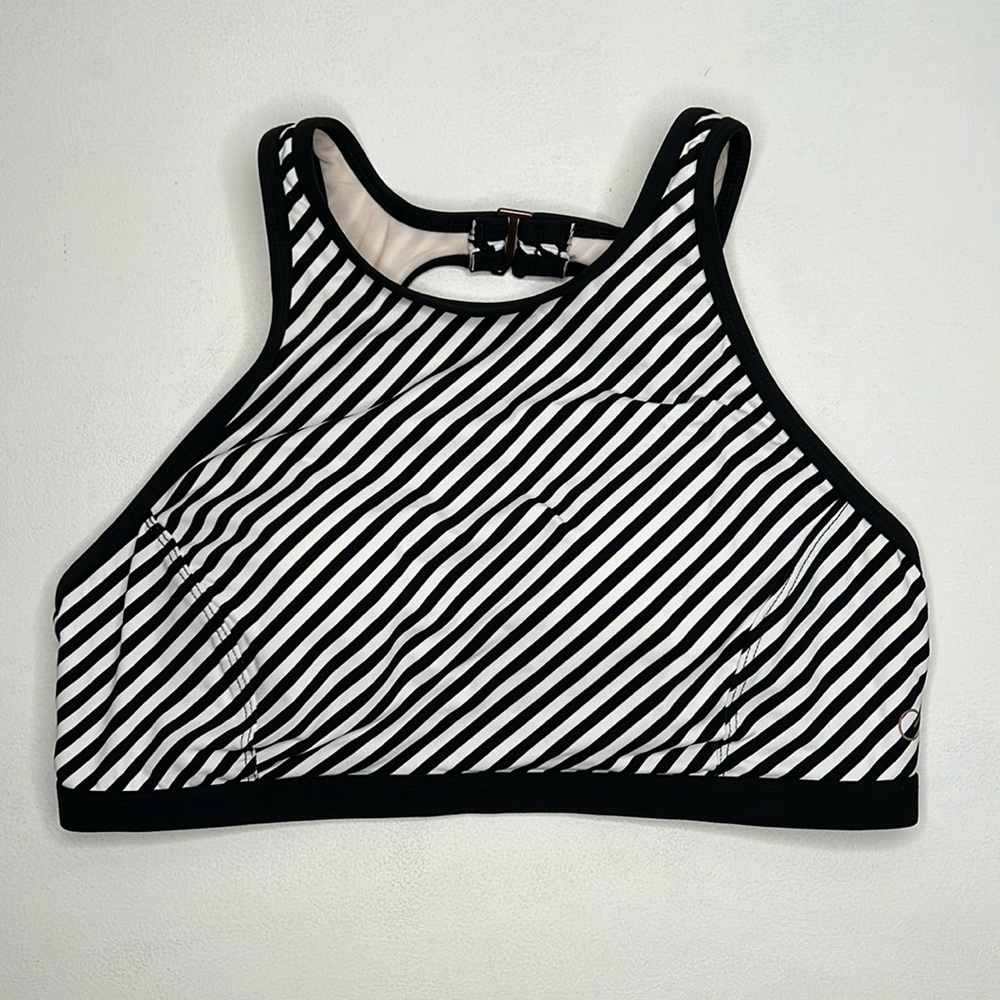 Calia black white striped halter bikini top size medium